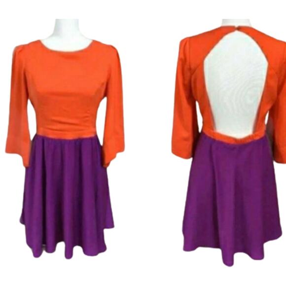 2 For $5 Sale Karlie Open Back Orange & Purple Dress Size M - Picture 1 of 10